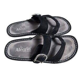 Alegria PG Lite Womens Size 37 US 7 Slide Sandals Adjustable Buckle Black Thong